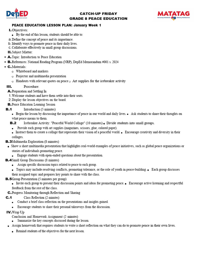 Grade 8 Peace Education Lessons | PDF | Conflict Resolution | Lesson Plan