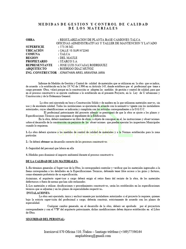 Control de Calidad en Starco Talca | PDF | Arquitecto