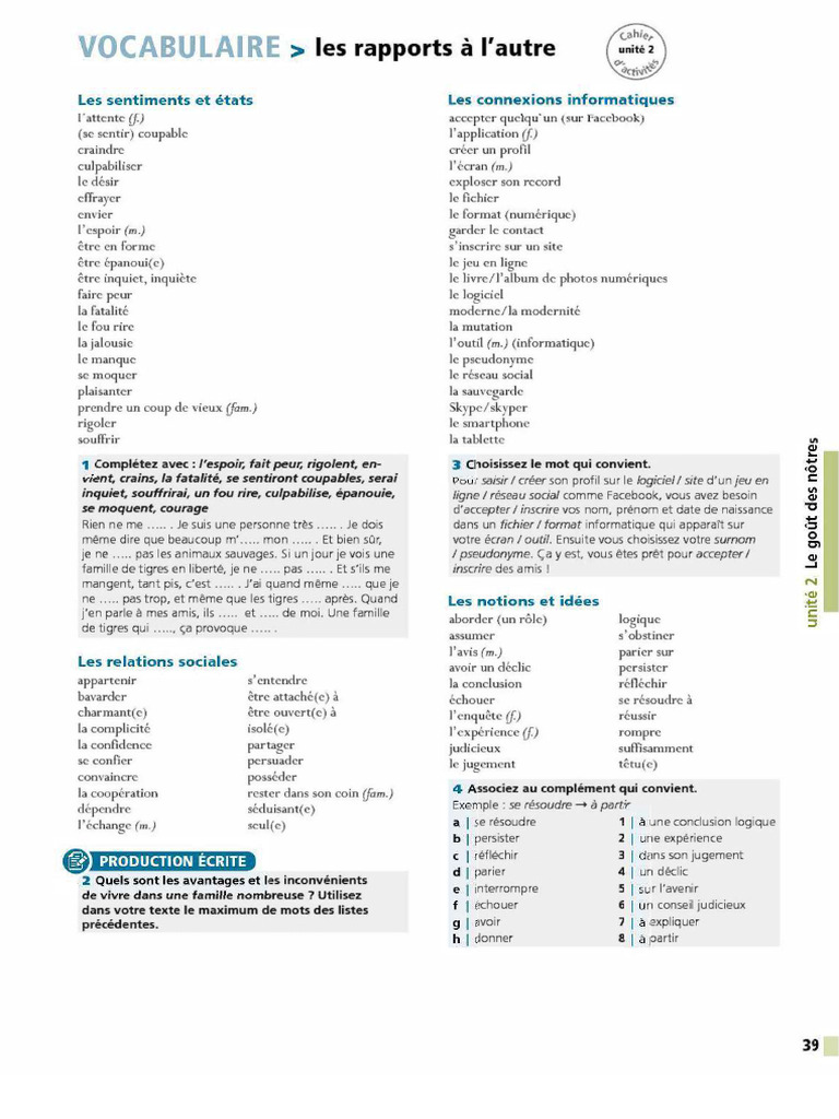 Vocabulaire- Les rapports | PDF