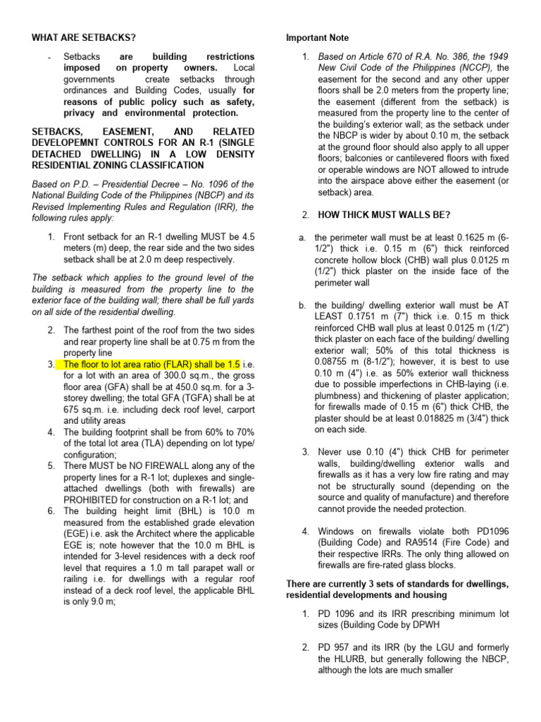 SETBACKS PDF Building Code Building