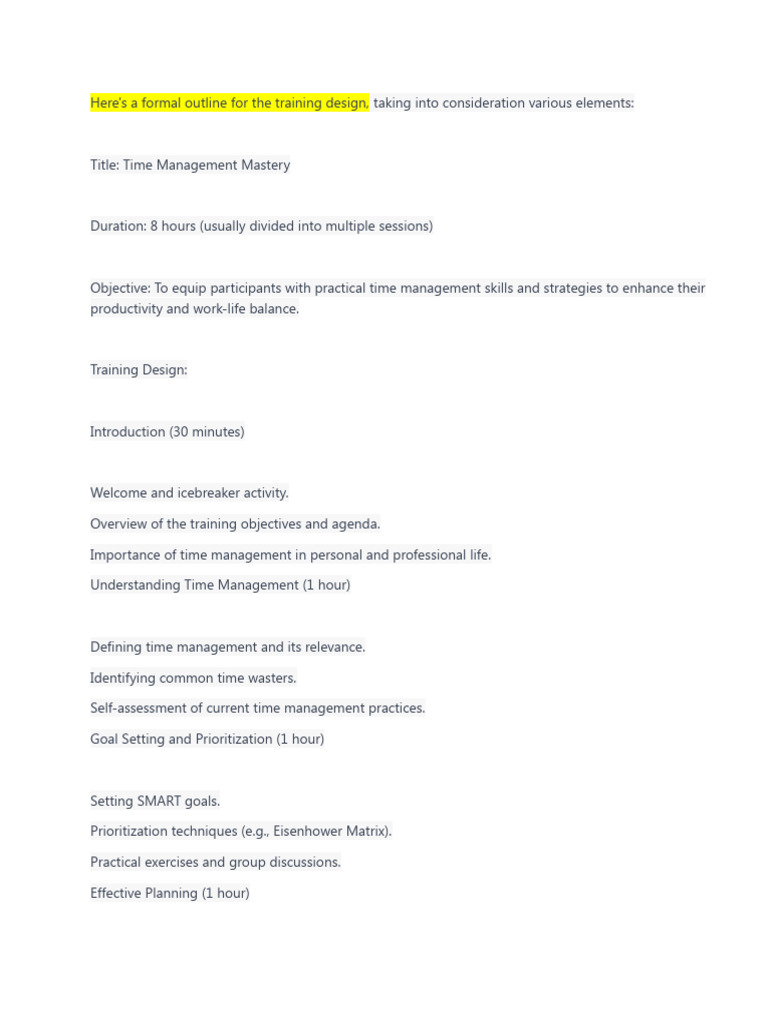 Time Management Training Outline | PDF | Time | Extraversion And ...