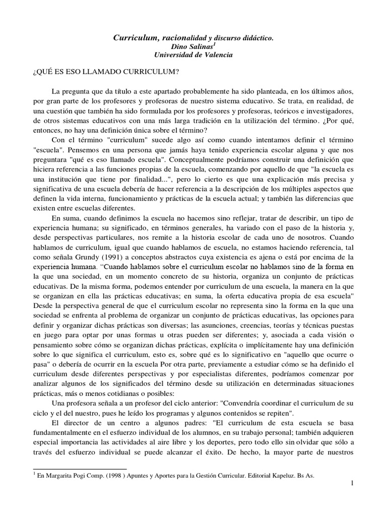 Definición y análisis del curriculum escolar | PDF | Plan de estudios ...