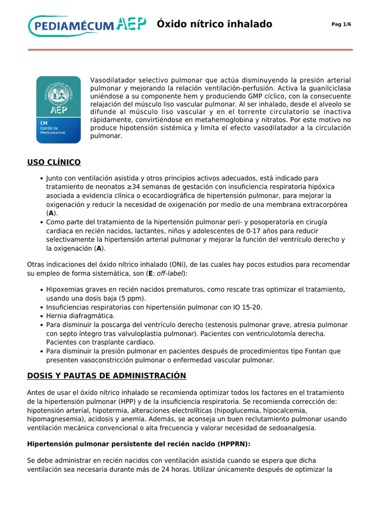 Óxido Nítrico Inhalado: Uso Clínico | PDF | Insuficiencia cardíaca ...