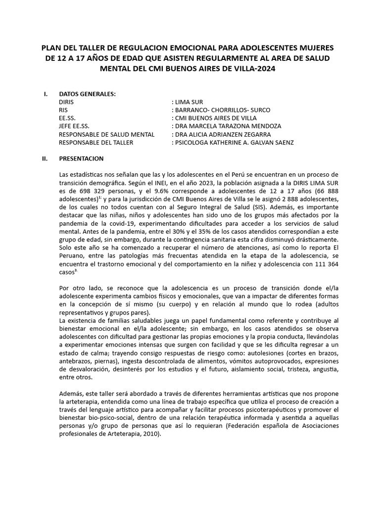 Taller de Regulación Emocional para Adolescentes | PDF | Las emociones ...
