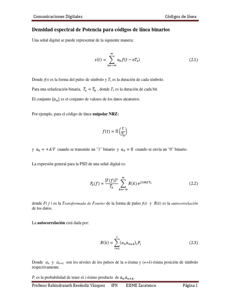 Densidad Espectral en Códigos de Línea | PDF | Densidad espectral ...