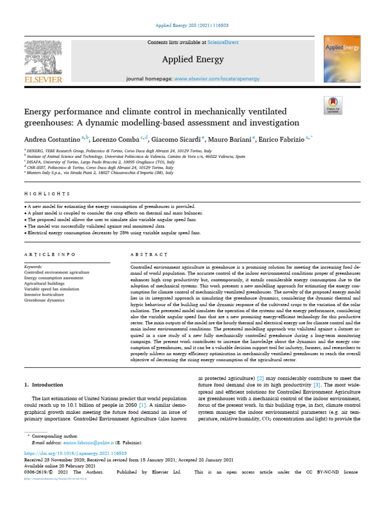Energy Modeling for Greenhouse Climate Control | PDF | Efficient Energy ...
