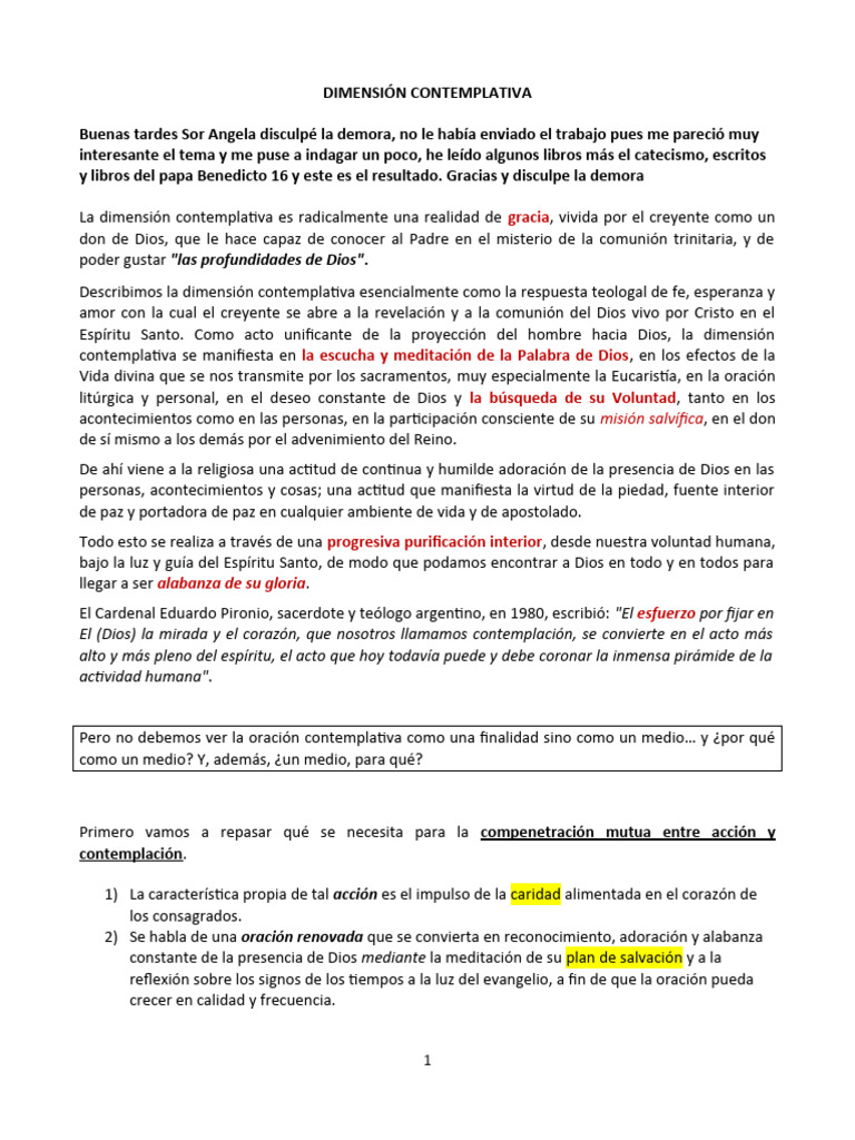 DIMENSIÓN CONTEMPLATIVA Juniorado | PDF | eucaristía | Oración