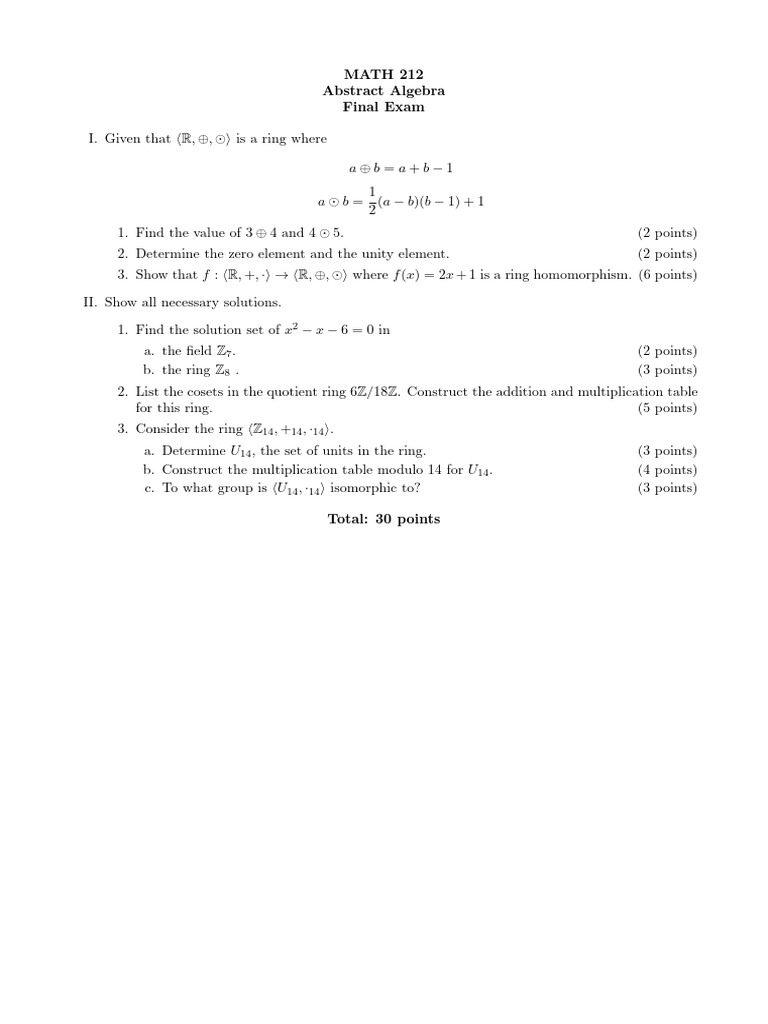 Abstract Algebra Final Exam | PDF