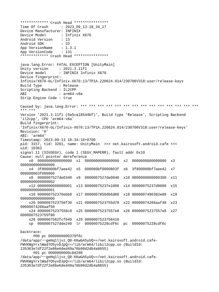 Infinix X670 Unity Crash Report | PDF | Android (Operating System ...