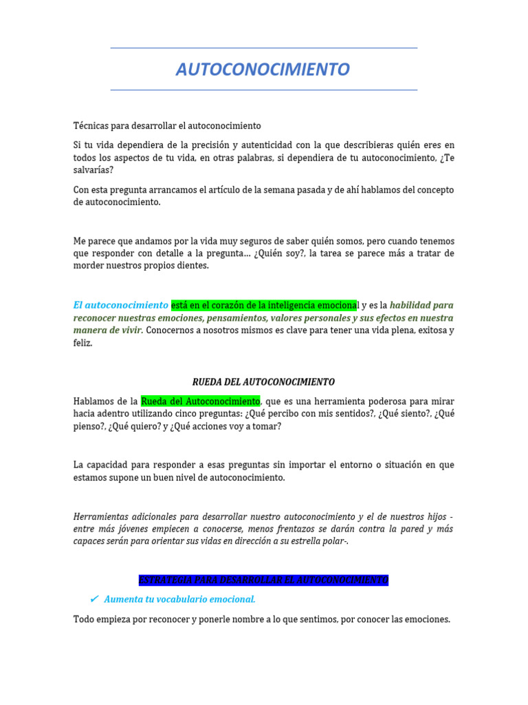 Técnicas para el Autoconocimiento Efectivo | PDF | Las emociones ...