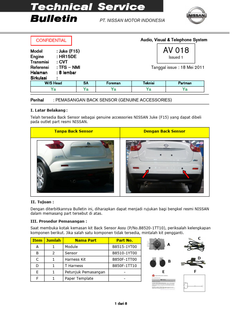 Panduan Pemasangan Back Sensor Juke | PDF