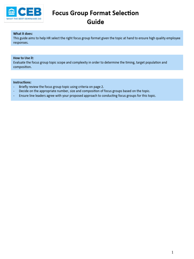 Focus Group Format Selection Guide | PDF | Focus Group | Cognition