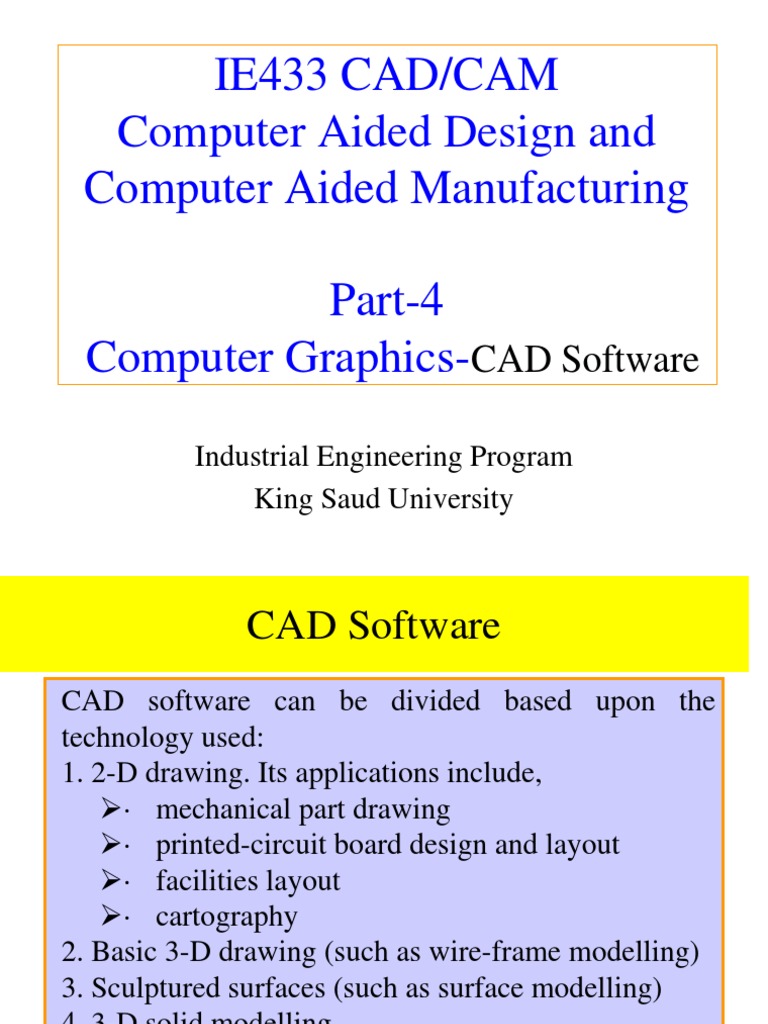 Ie433 Cad/Cam Computer Aided Design and Computer Aided Manufacturing ...
