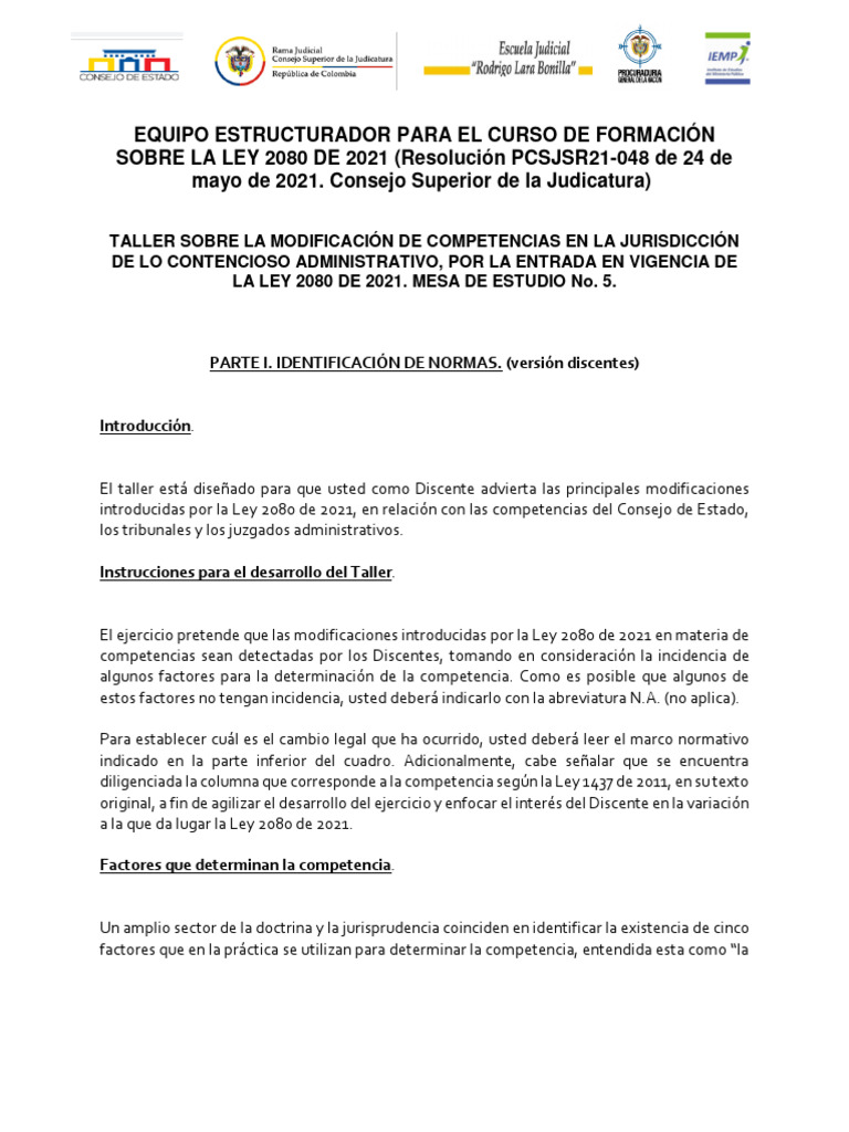 Taller Sobre Competencias Del CPACA - Discentes - 0 | PDF | Ley