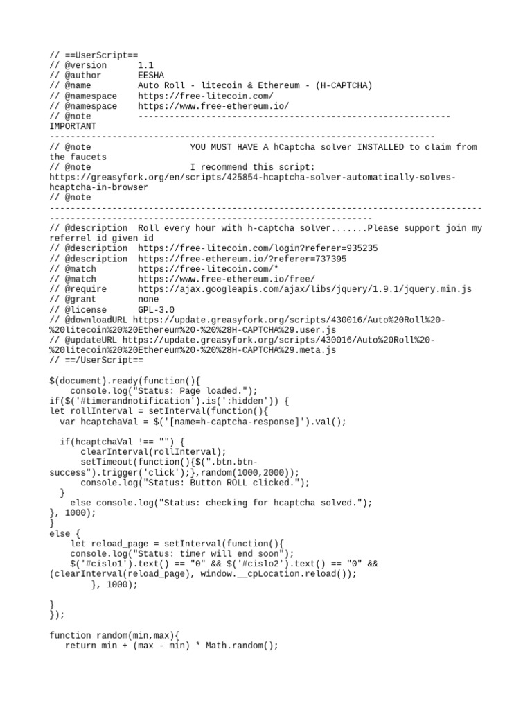 Auto Roll Script for Litecoin & Ethereum | PDF