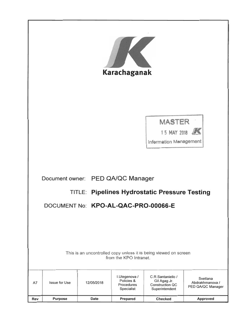 Pipelines Hydrostatic Pressure Testing | PDF
