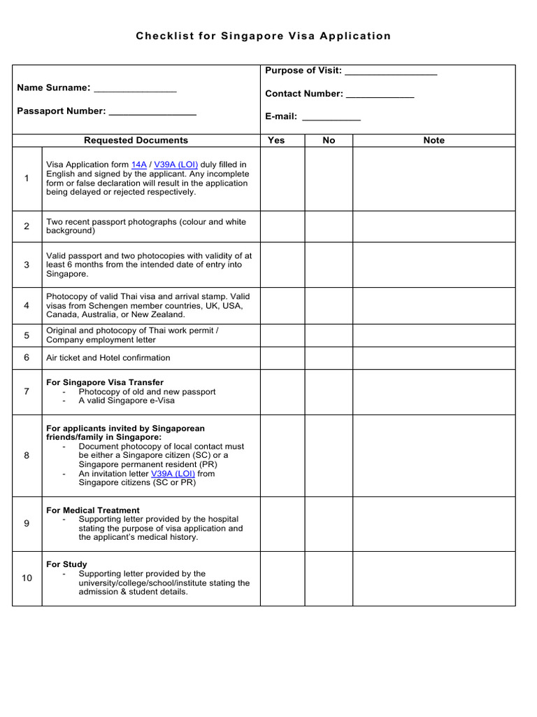 Checklist Singapore Visa Application Oct 2021 | PDF | Travel Visa ...