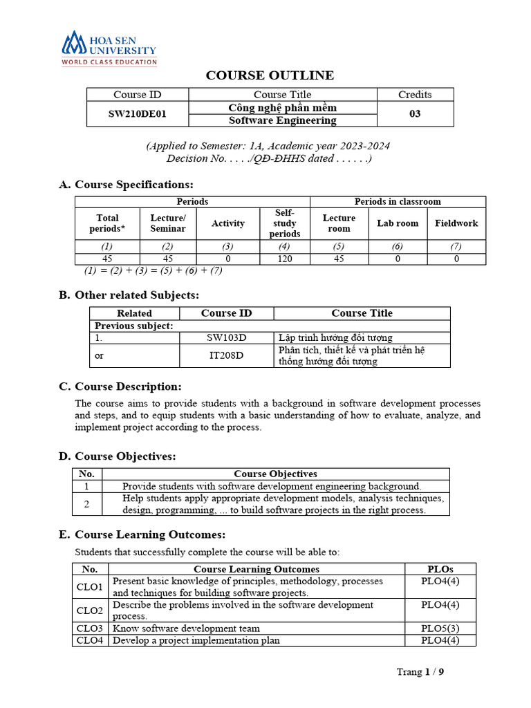 Sw210de01 Software Engineering Hk23 1a Pdf Software Development