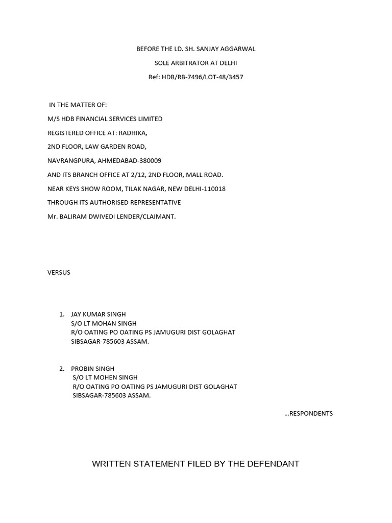 Written Statement in Arbitration Case | PDF | Social Science | Law