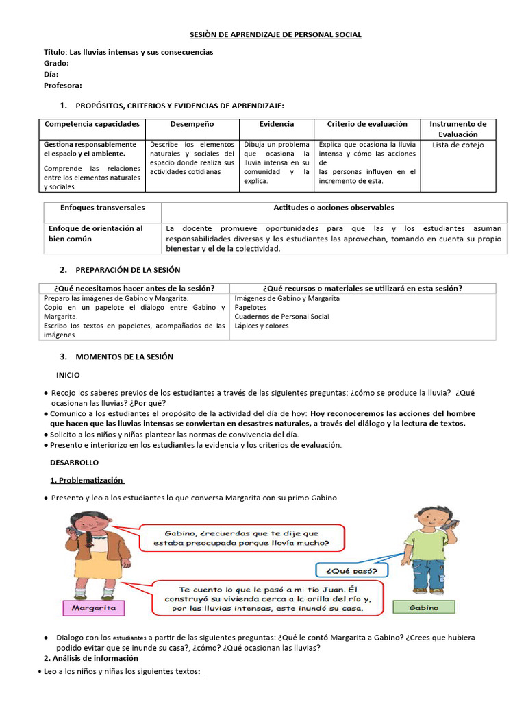 SESIÒN DE APRENDIZAJE DE PERSONAL SOCIAL PRIMER GRADO | PDF ...