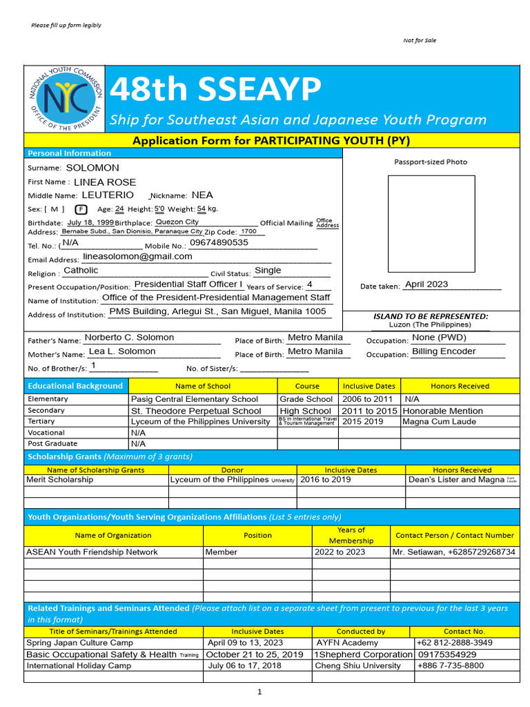 SSEAYP Youth Application Form | PDF | Metro Manila | Manila