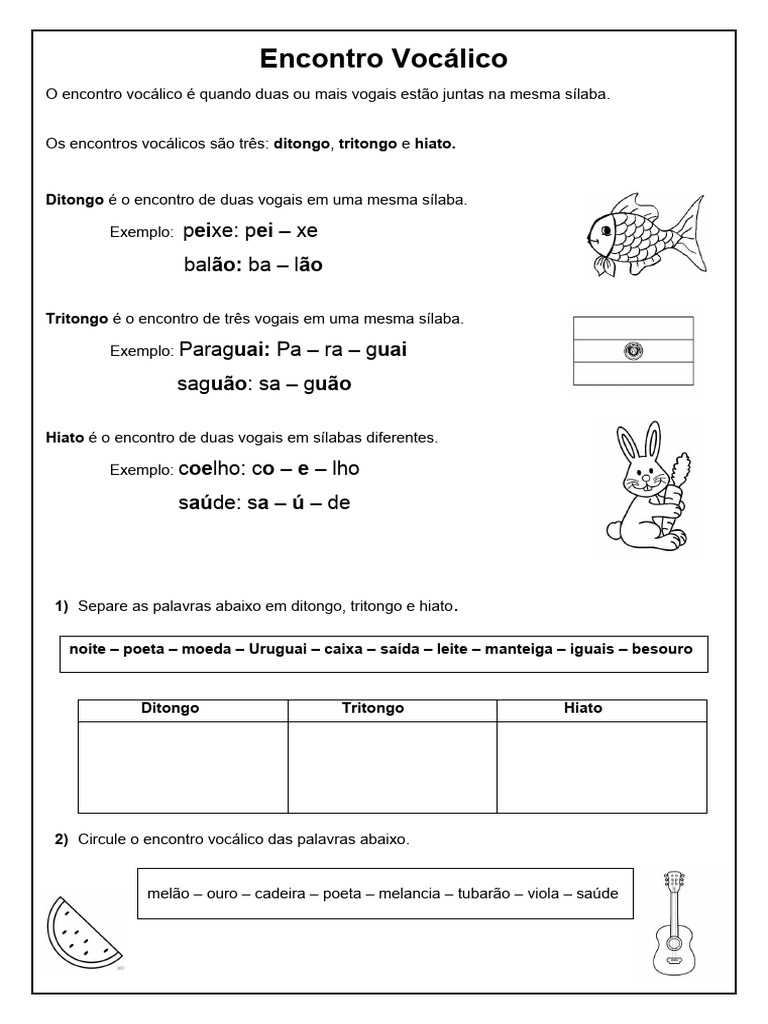 Encontro Vocálico: Ditongo, Tritongo e Hiato | PDF