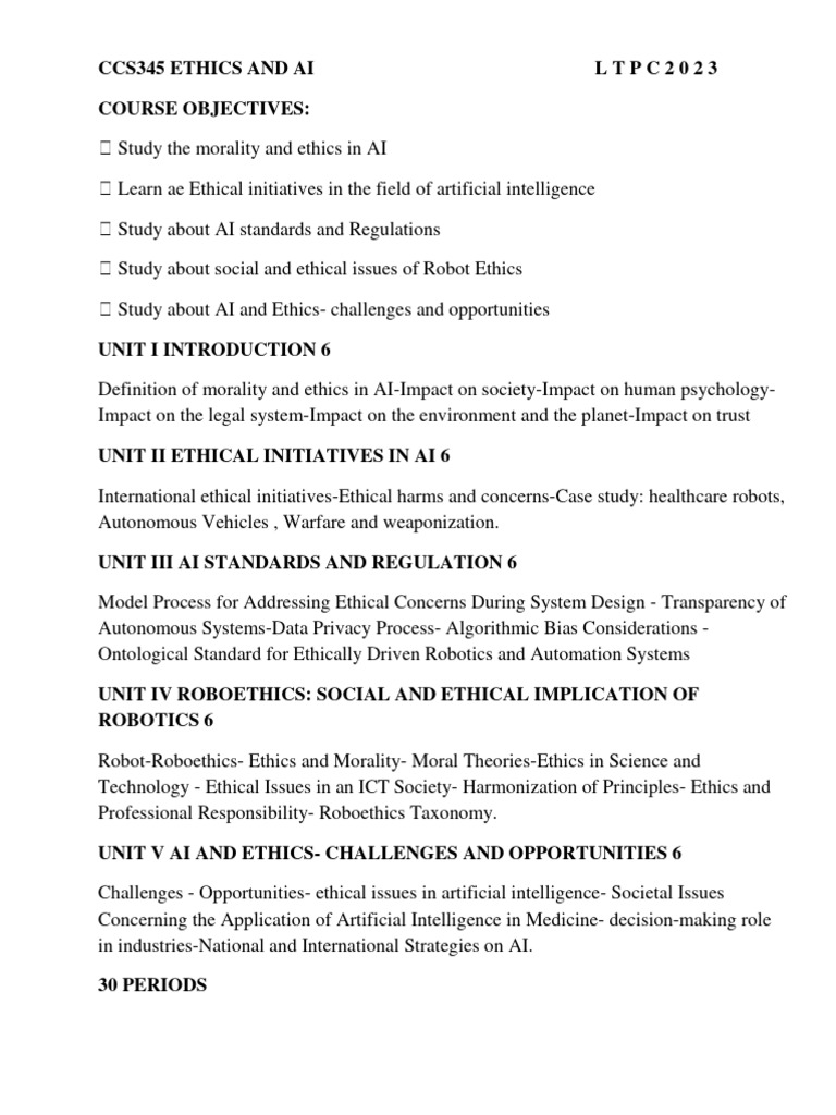 Ethics in Artificial Intelligence Course | PDF | Intelligence (AI ...