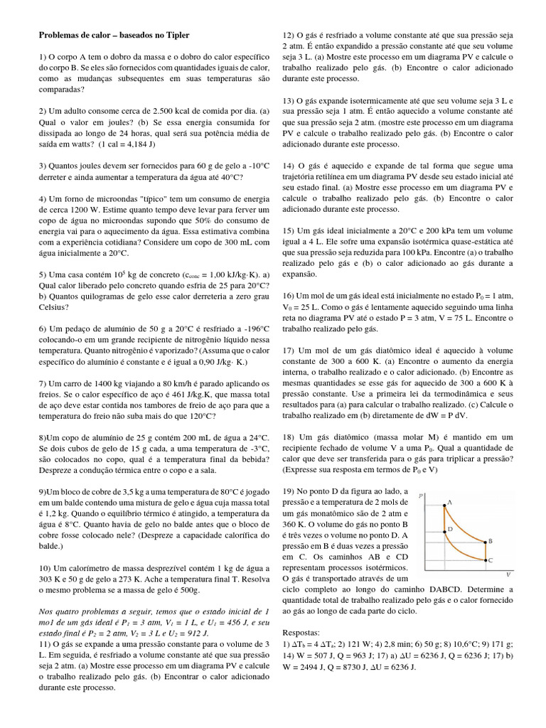 Problemas de Calor e Termodinâmica | PDF | Calor | Temperatura