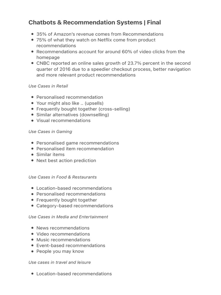 Chatbots & Recommendation Systems Final Review | PDF | Applied ...