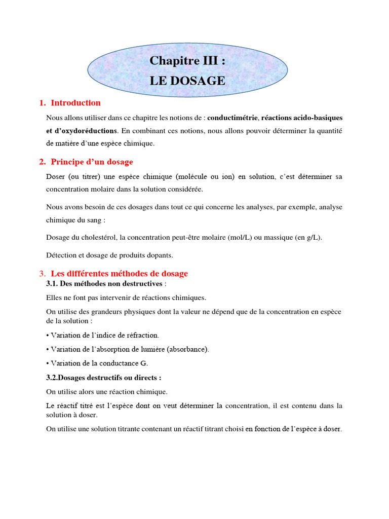 Méthodes de Dosage en Chimie Analytique | PDF | Titrage | Chimie