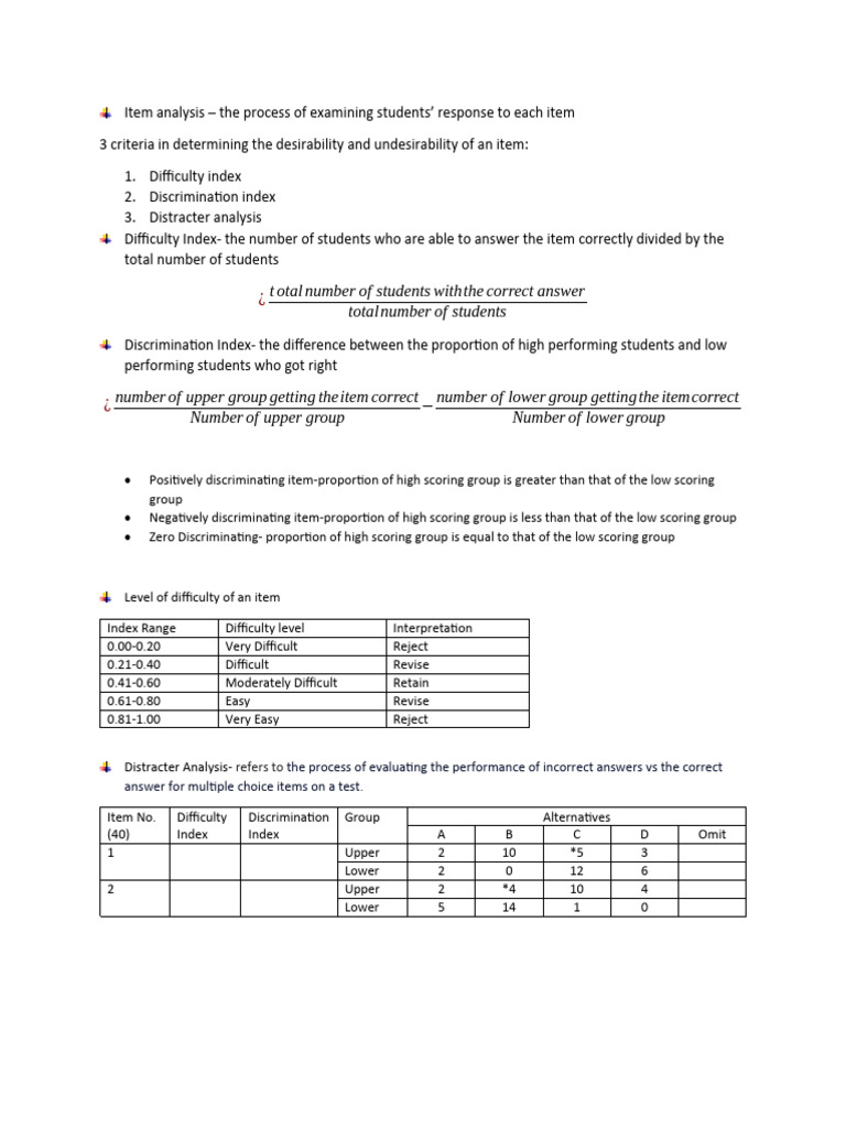 Item Analysis | PDF | Multiple Choice | Evaluation Methods