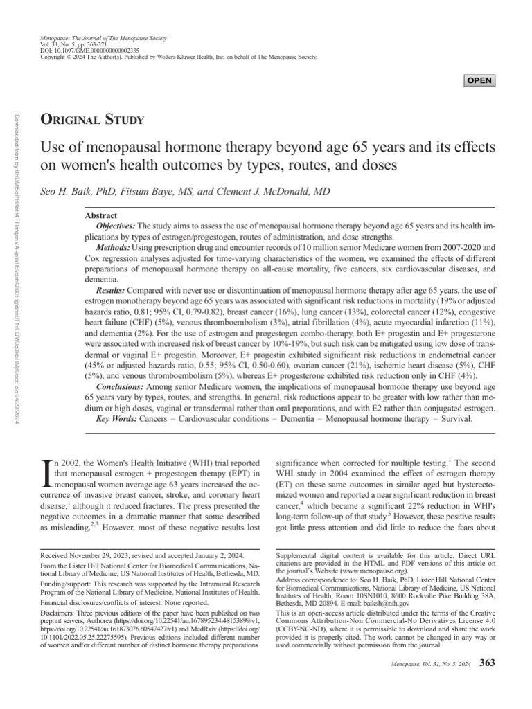 Use of Menopausal Hormone Therapy Beyond Age 65.3 | PDF | Hormone ...