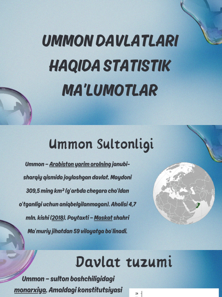 Ummon Davlatlari Haqida Statistik Ma'lumotlar | PDF