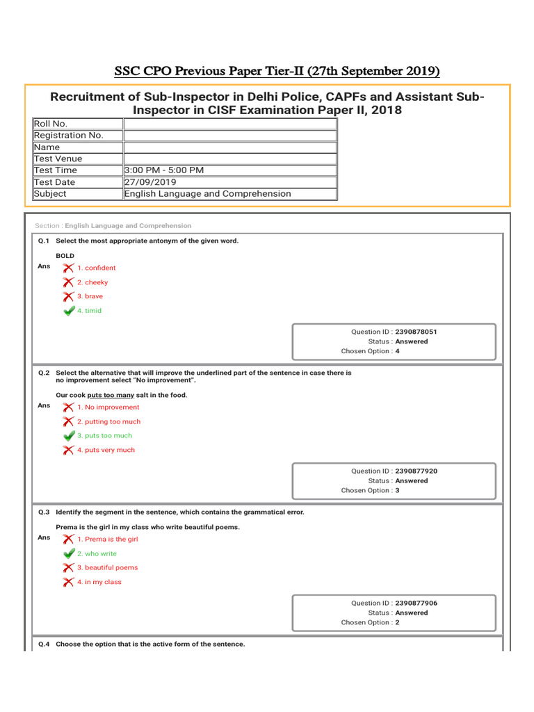 SSC CPO Tier 2 Question Paper Analysis | PDF | Apollo 11 | Moon