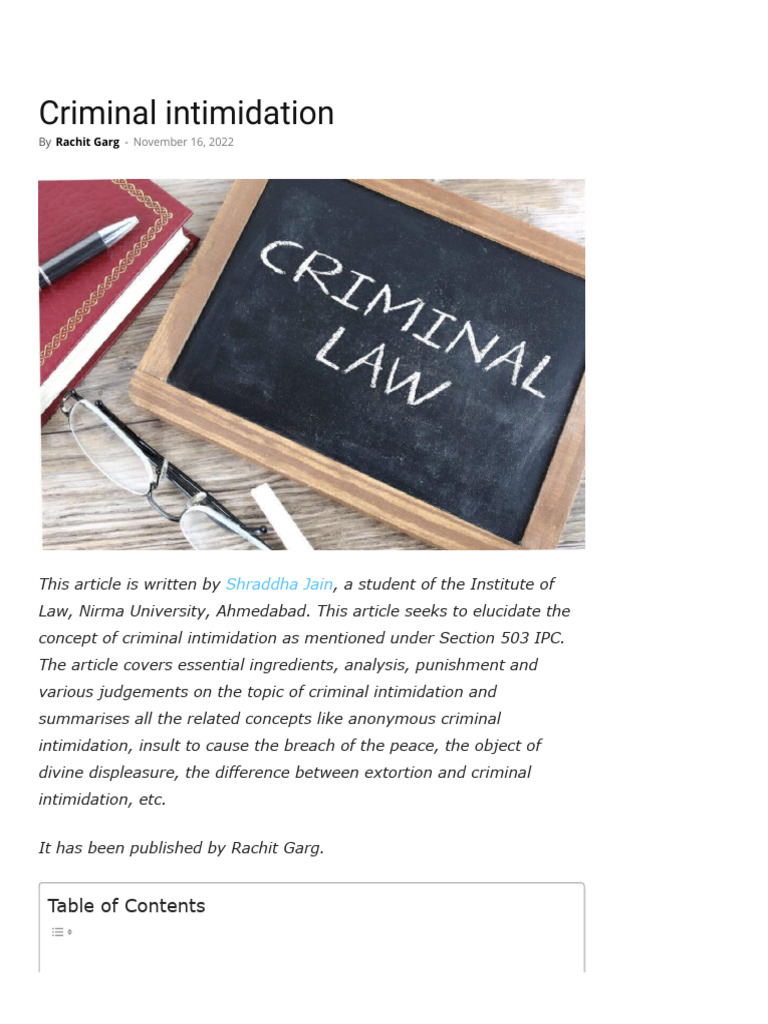 Understanding Criminal Intimidation IPC | PDF | Intimidation | Crimes