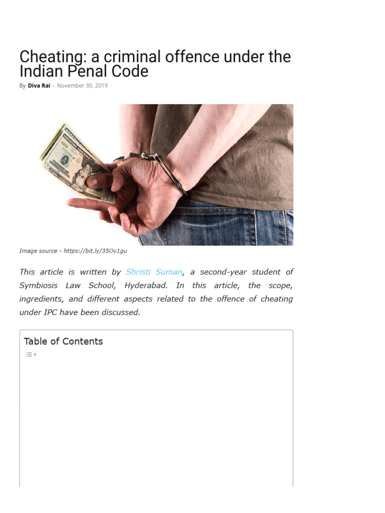 Cheating: A Criminal Offence Under The Indian Pen | PDF | Vexatious ...