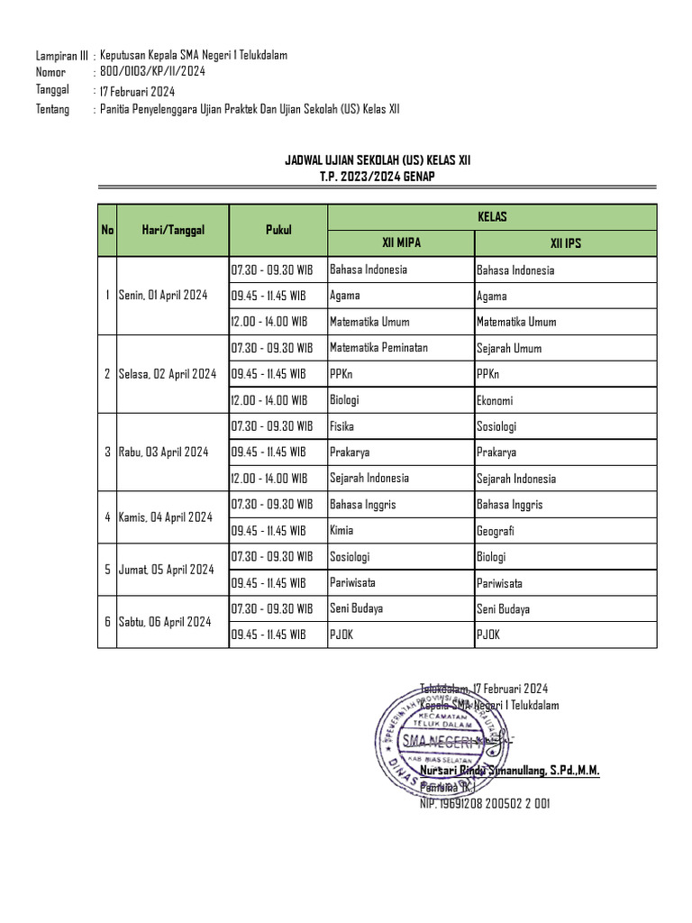 Jadwal Us Tahun 2024 Pdf