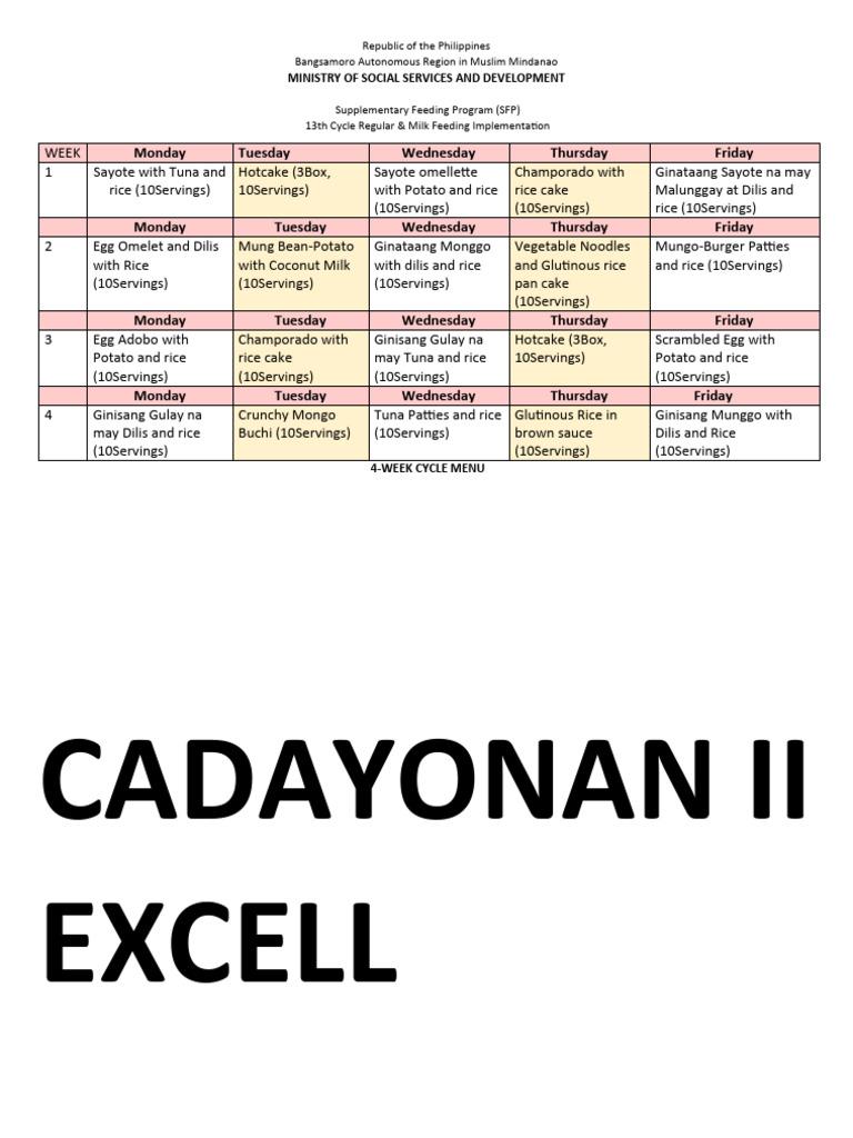 4-Week Feeding Program Menu | PDF