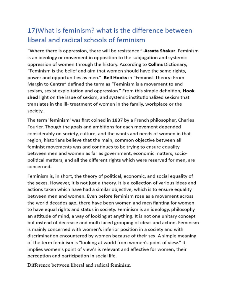 Liberal vs. Radical Feminism Explained | PDF | Gender Studies | Feminism