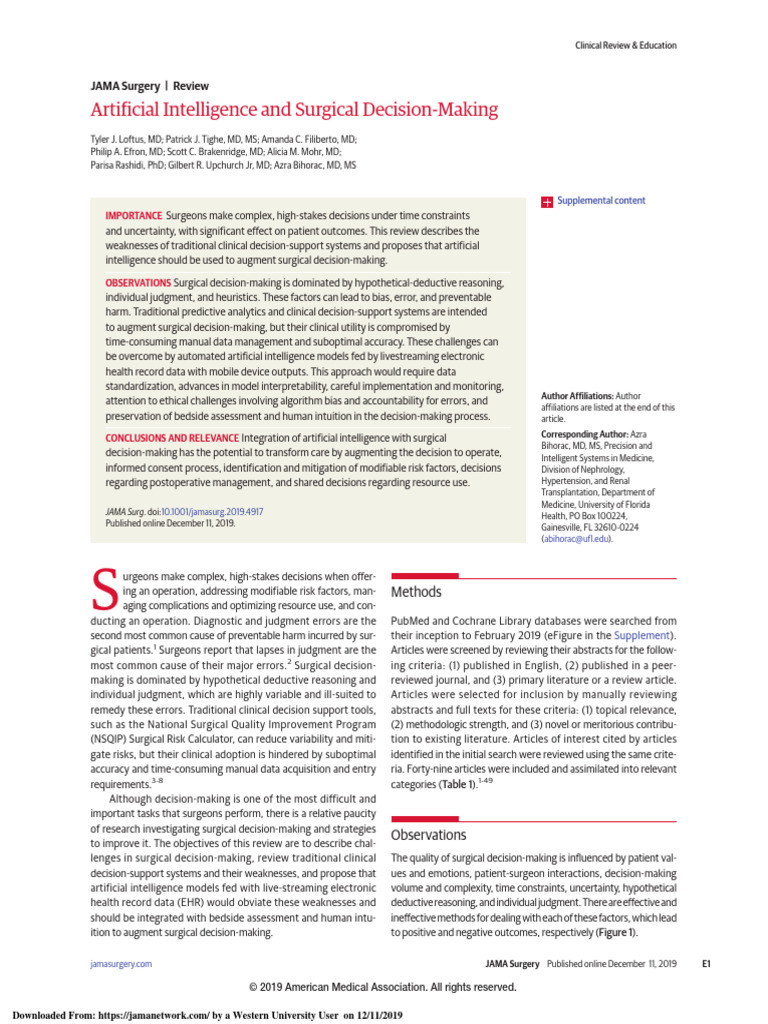 Artificial Intelligence and Surgical Decision-Making | PDF | Decision ...