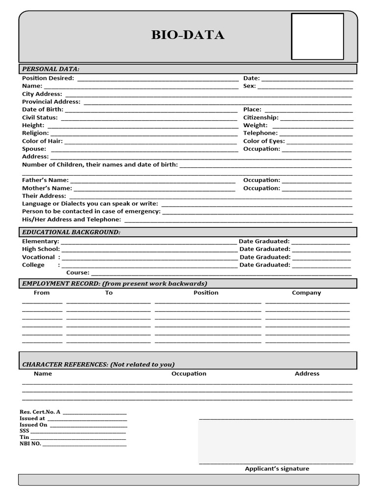 BIO Data Form | Download Free PDF | Government And Personhood