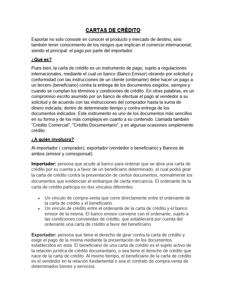 CARTAS DE CRÉDITO Teoría | PDF | Carta de crédito | Bancos