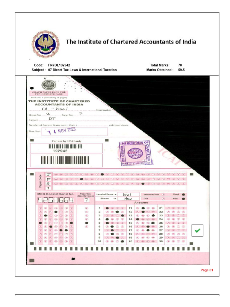 CA Inter Answer Sheet: Sarvesh Kini | PDF | Direct Tax | International ...