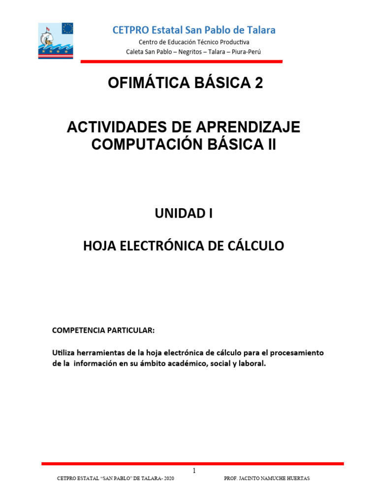 Ofimática Básica: Hoja de Cálculo Excel | PDF | Hoja de cálculo | HTML