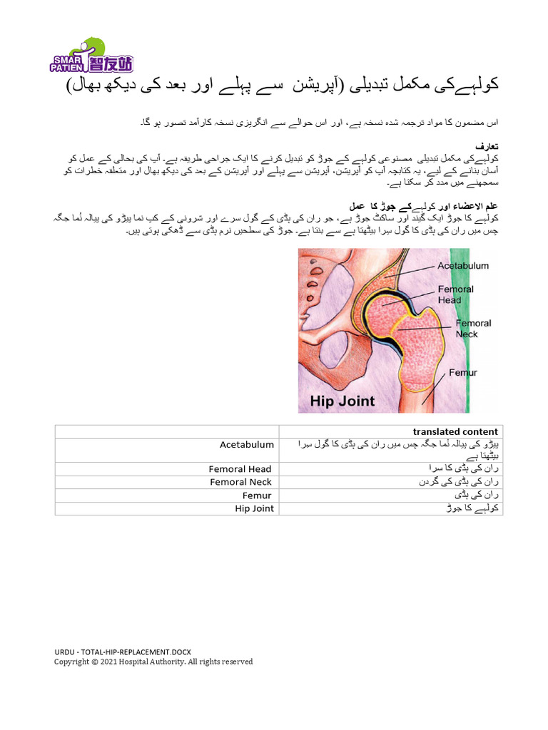 Urdu Total Hip Replacement | PDF