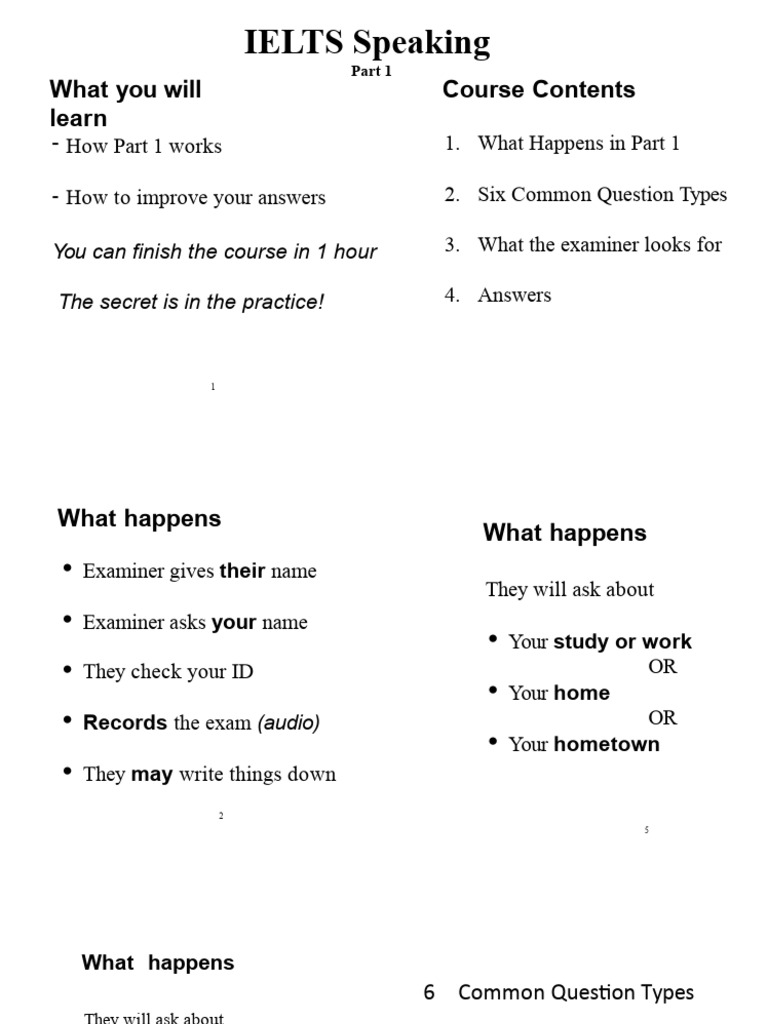 IELTS Speaking Part 1 Guide | PDF | Verb | Question