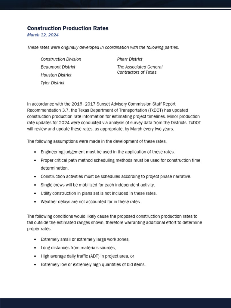2024 TxDOT Construction Production Rates | PDF | Deep Foundation ...