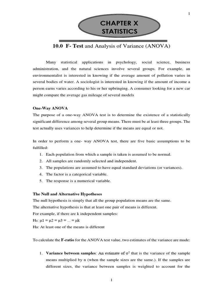 10 F Test and Analysis of Variance ANOVA Download Free PDF Analysis