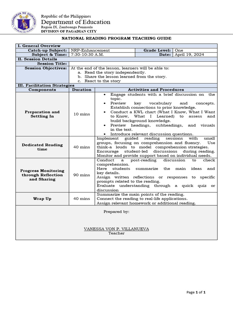 Grade 1 National Reading Program Guide | PDF | Reading Comprehension ...