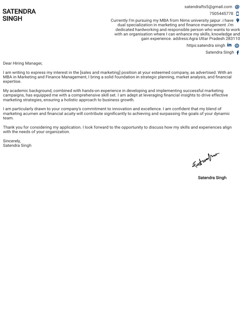 Satendra Update CV+ Cover Letter | PDF | Marketing | Master Of Business ...